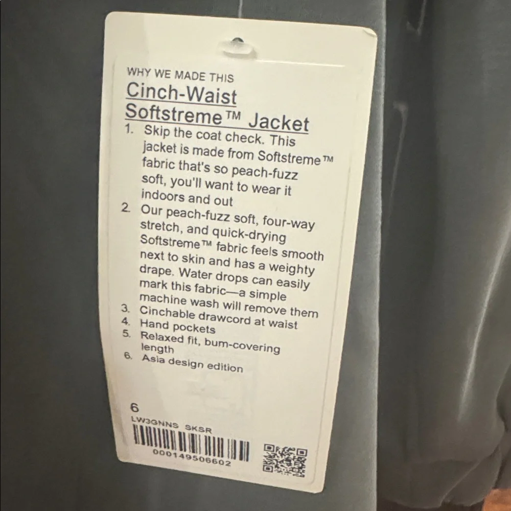 NWT Lululemon Softstreme Cinch-Waist Jacket Smoked Spruce Size 6 - Picture 8 of 15